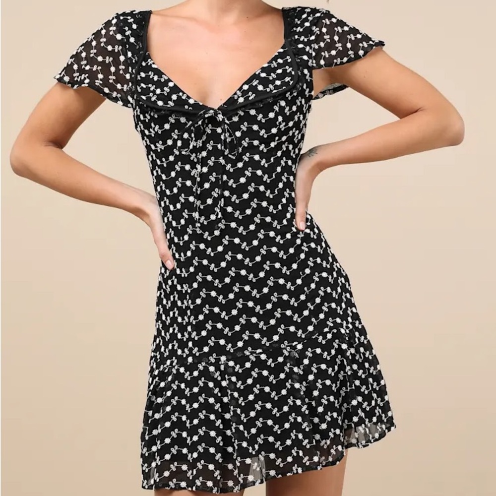 Lulu's Black Dress with White Floral Design